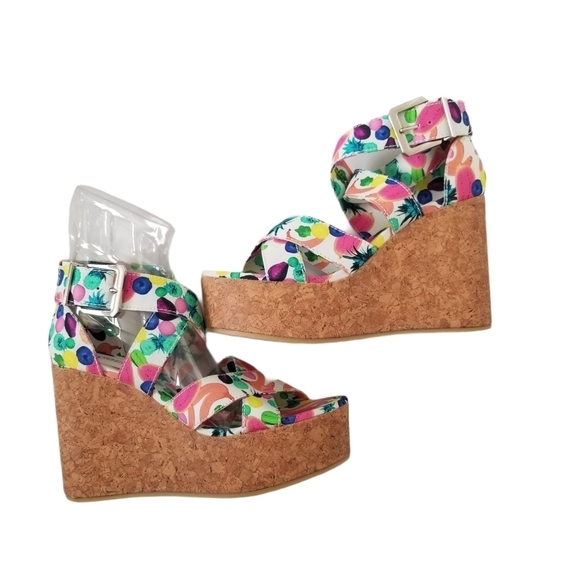 H&M Multicolor Wedge Cork Heel Sandals. - Picture 1 of 6